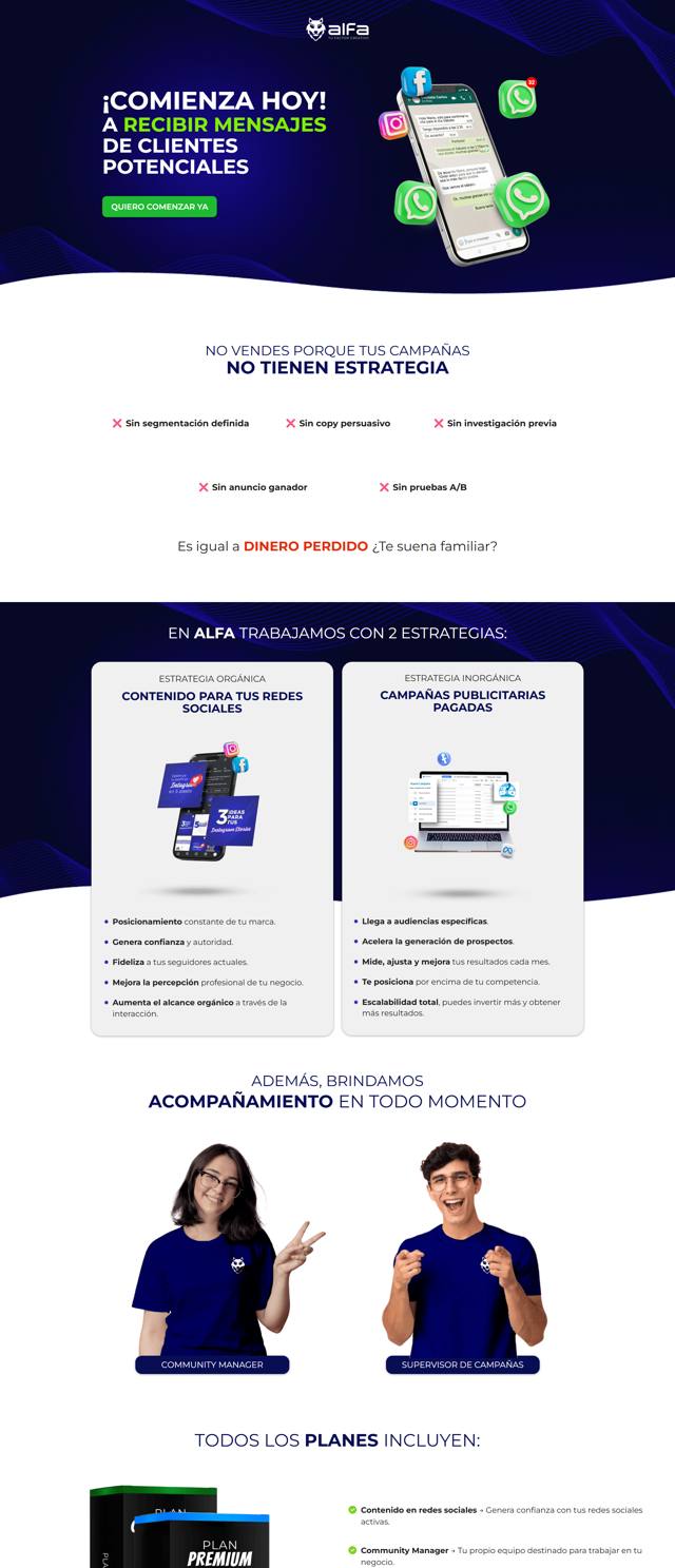 Página completa de una agencia de marketing