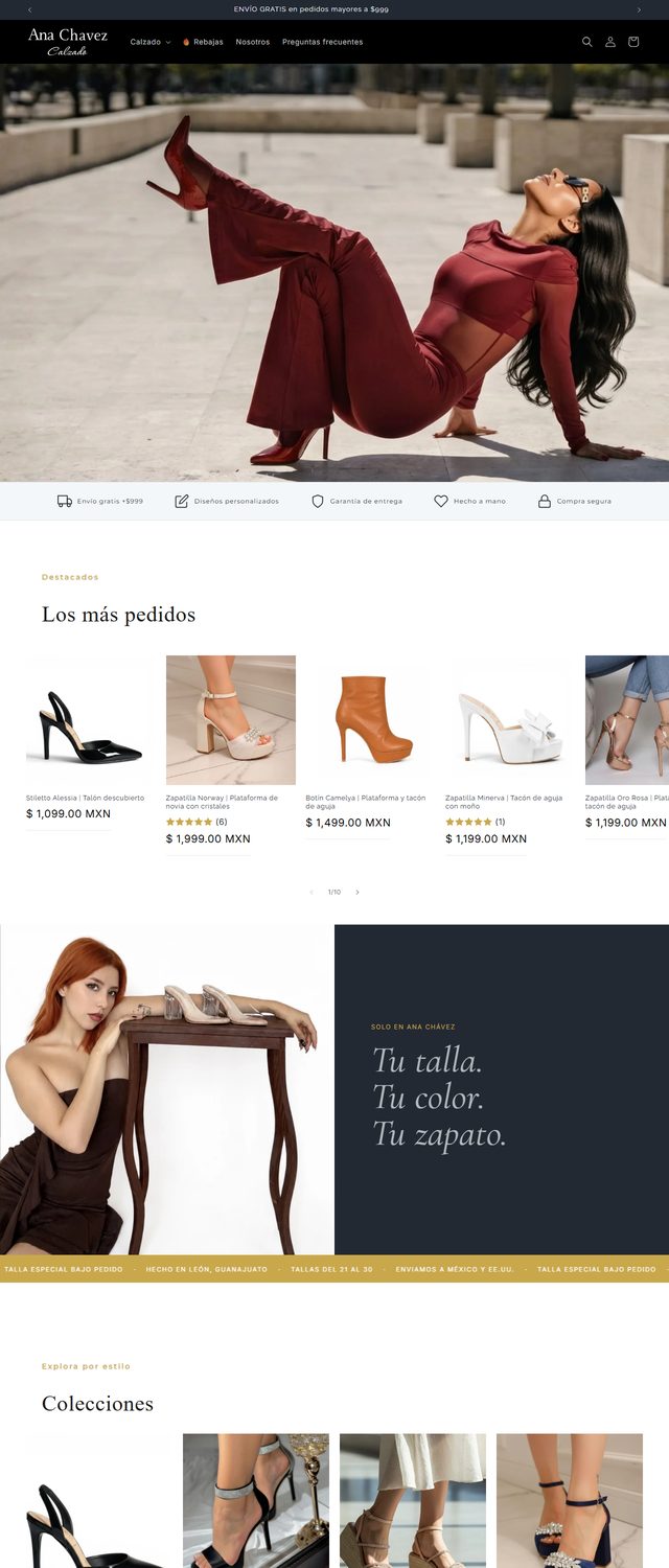 Página completa de una tienda en línea de zapatos