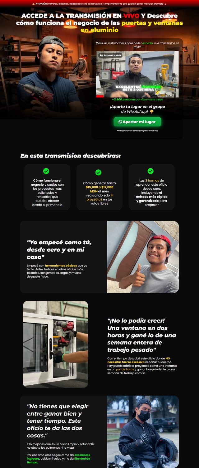 Página de captación de la clase gratuita de una academia